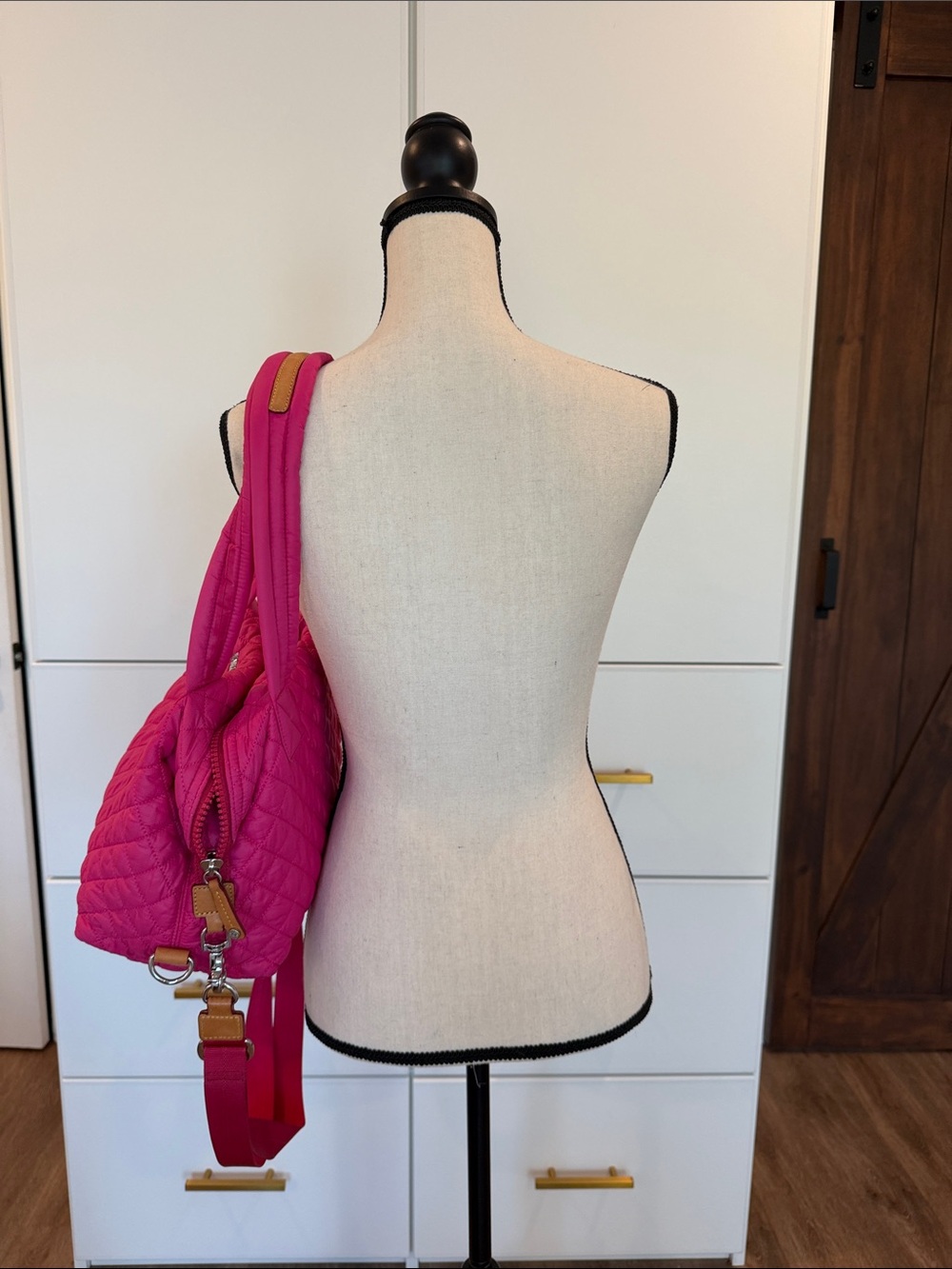MZ WALLACE Medium Sutton Hot Pink Quilted Nylon Tote - Picture 6 of 13